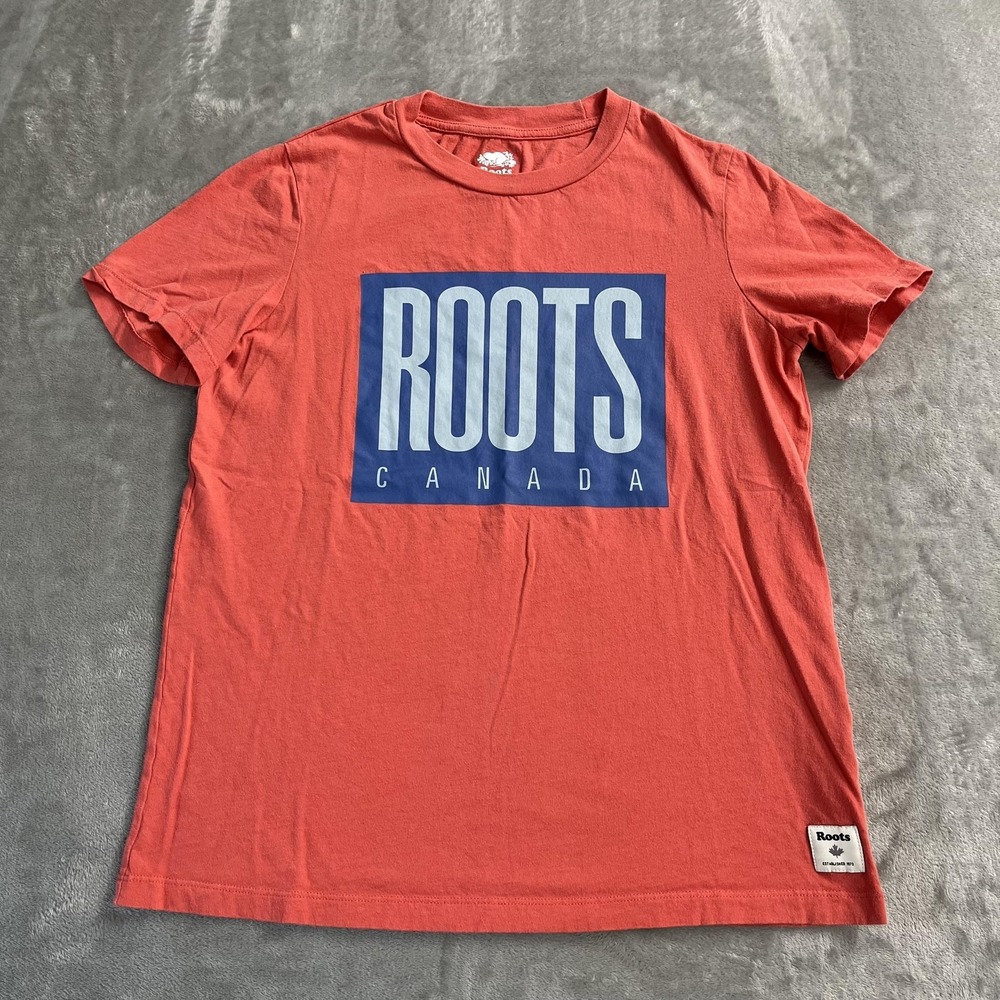 Roots Shirt Mens Small Orange Canada Logo Graphic Crewneck Tagless Tee